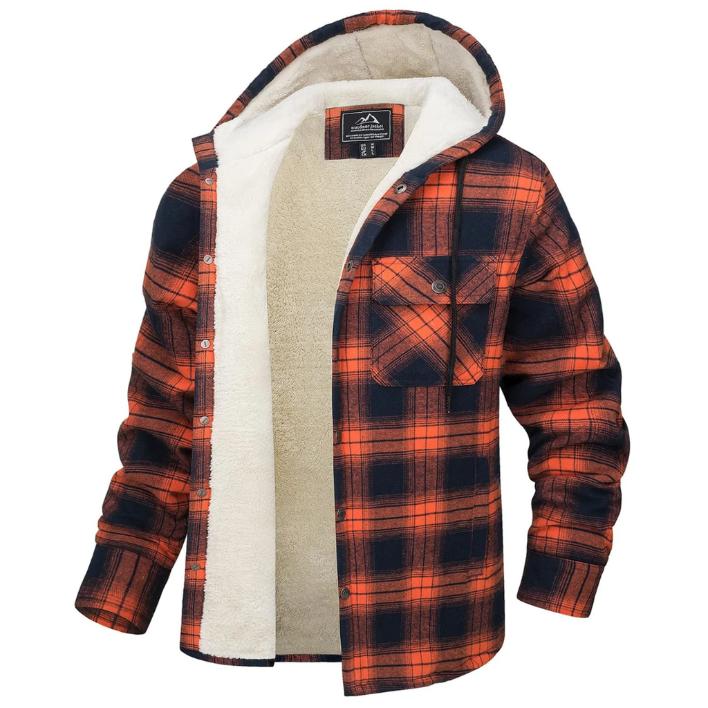 Men’s Hooded Flannel Shacket — Quilted Thermal Lining, Button-Up