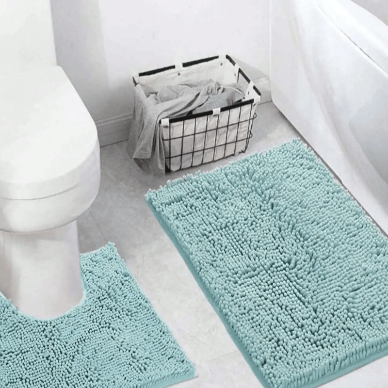 Alfombra de baño azul de chenilla de poliéster, 20×31 pulgadas — absorbente, antideslizante