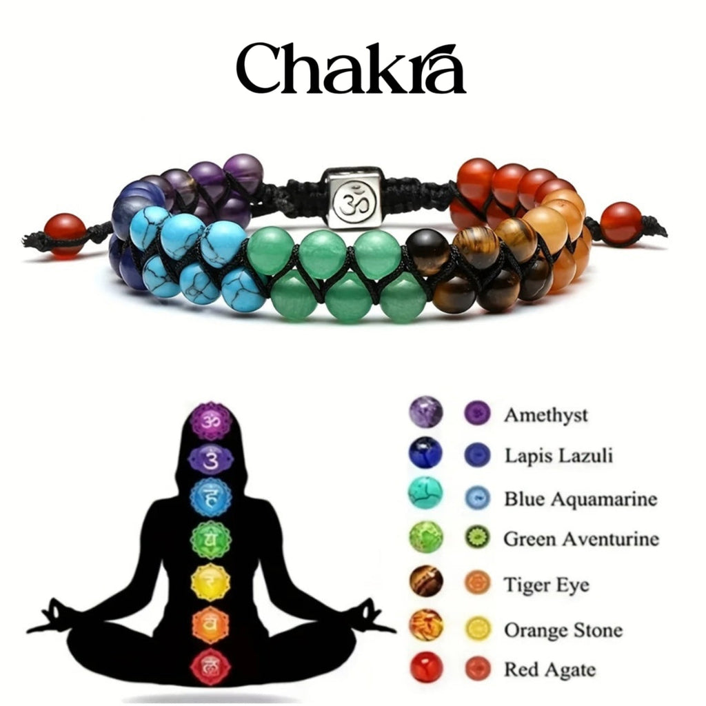 Colorful Natural Stone Chakra Bracelet — Lightweight, Adjustable Braided Cord