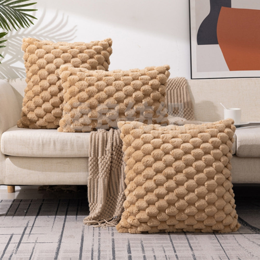 Raised-Texture Throw Pillow Cover — Blush Blended Fabric, Zip Closure