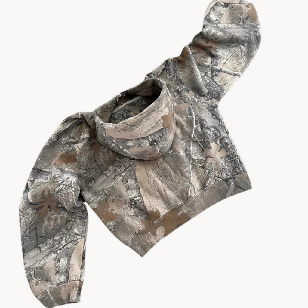 Hanorac unisex oversized cu imprimeu camuflaj — streetwear, glugă cu două straturi