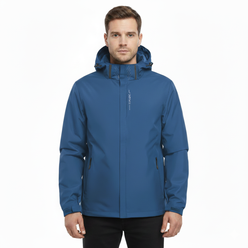Veste de pluie légère à fermeture éclair pour homme — coque respirante à capuche
