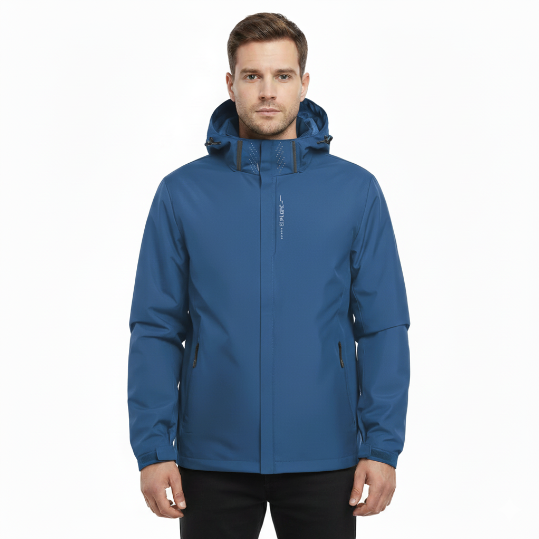 Veste de pluie légère à fermeture éclair pour homme — coque respirante à capuche