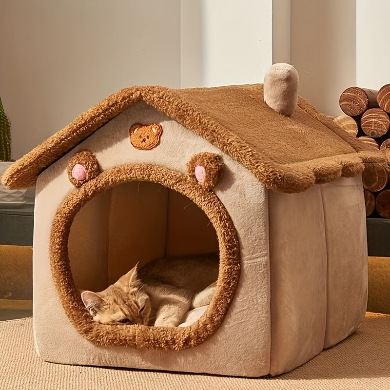 Maison pour chat fermée et chaude avec lit en peluche pour le confort hivernal - Euroselle
