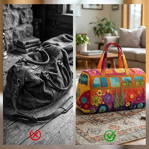 Quiltad blommig kabinväska för kvinnor – förstärkt ram