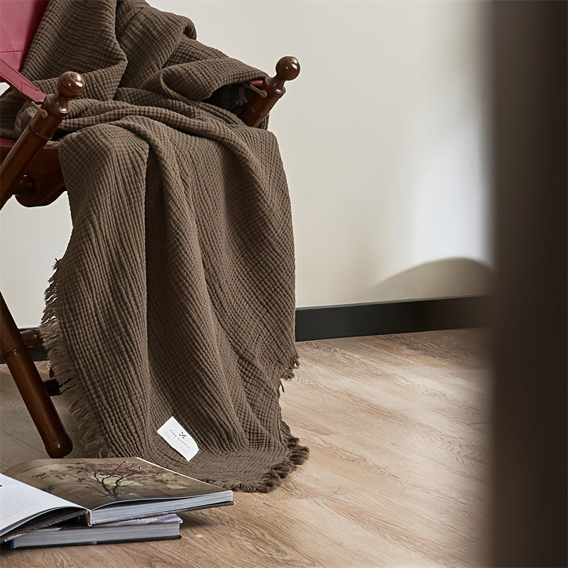 Lightweight 4-Layer Cotton Gauze Blanket with Elegant Fringe - Euroselle