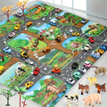 Alfombra de juego infantil con caminos de granja, 39 × 51 pulgadas, alfombrilla tejida antideslizante para juegos de simulación con vehículos de niños pequeños y decoración de habitación infantil