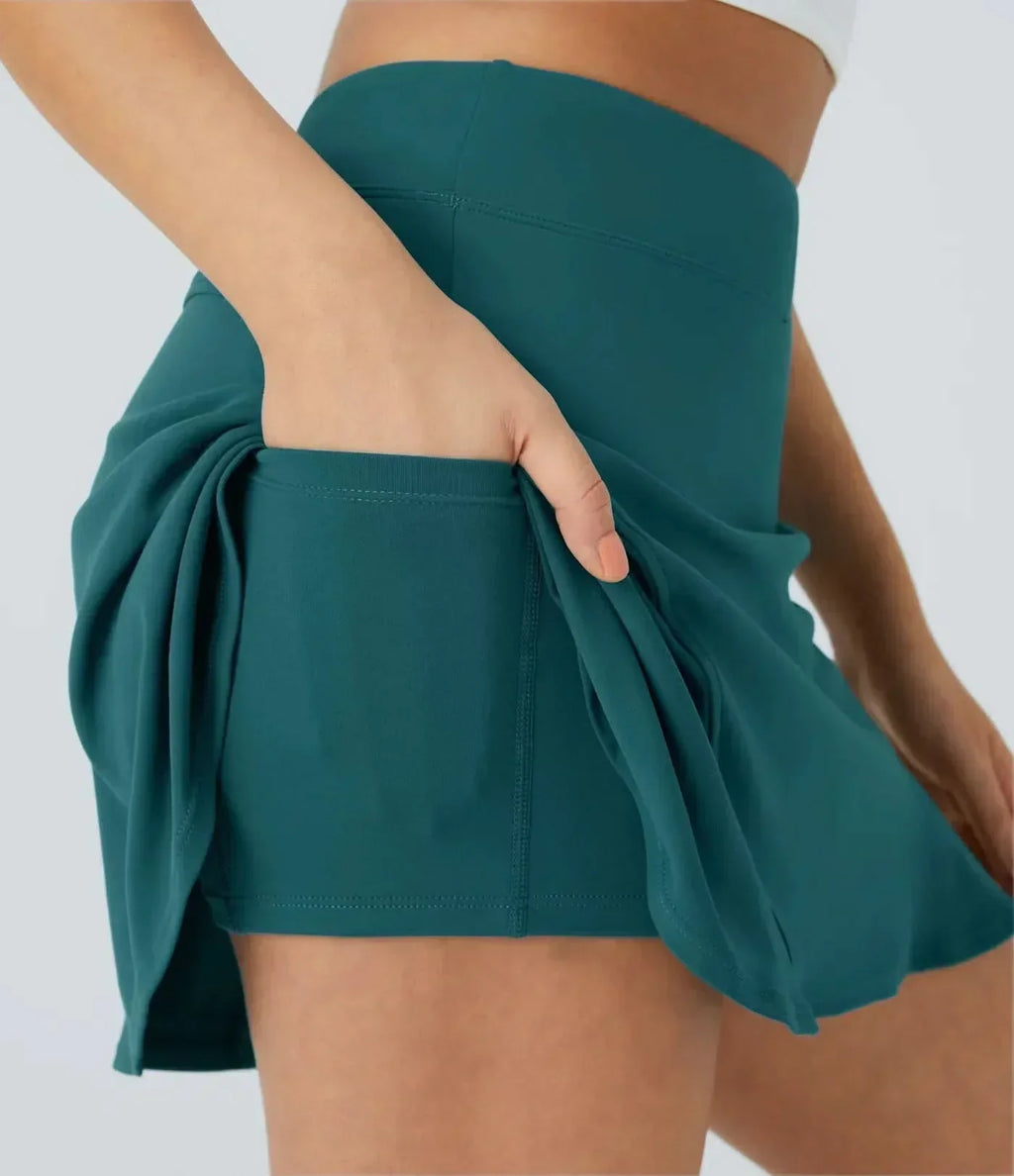 Baseline Pro Dual-Function Tennis Skirt — Flat Waistband, Hidden Pockets