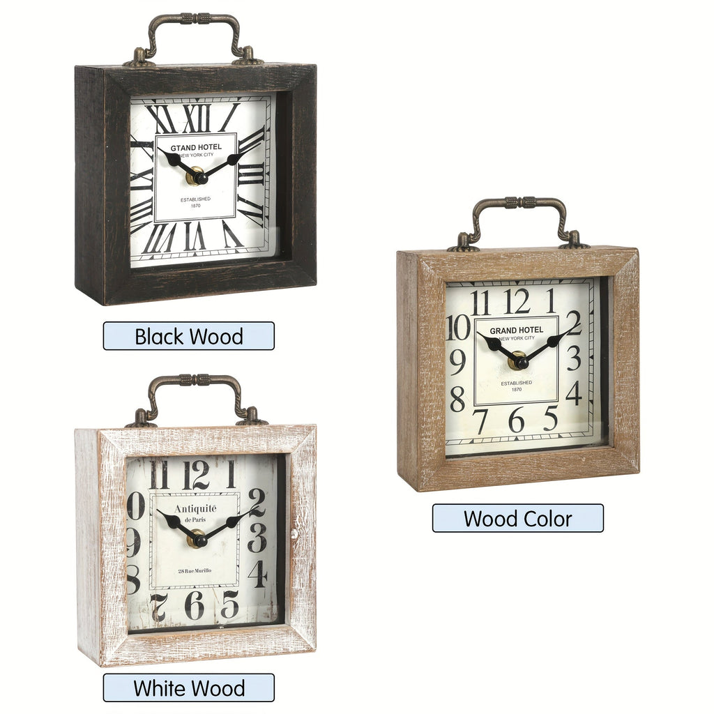 Rustic Wooden Shelf Clock with Glass Cover for Home Decor - Euroselle