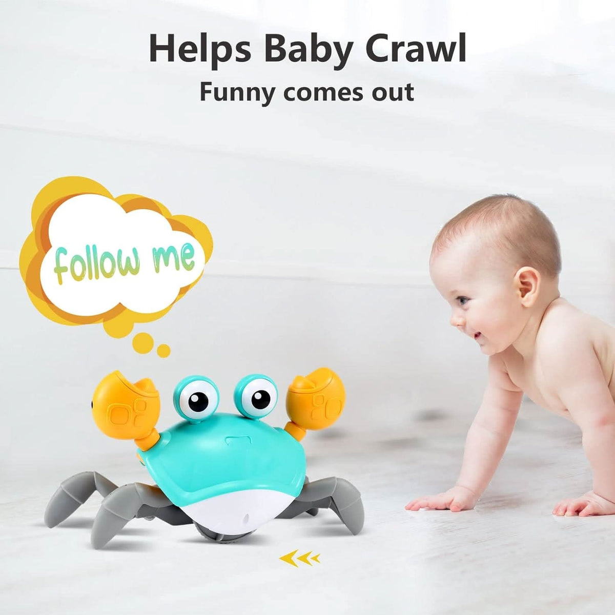 CrawlJoy Muzikale Krabbenknuffel — Bewegend kruipen, kleurrijke ledlampjes, melodieuze muziekweergave