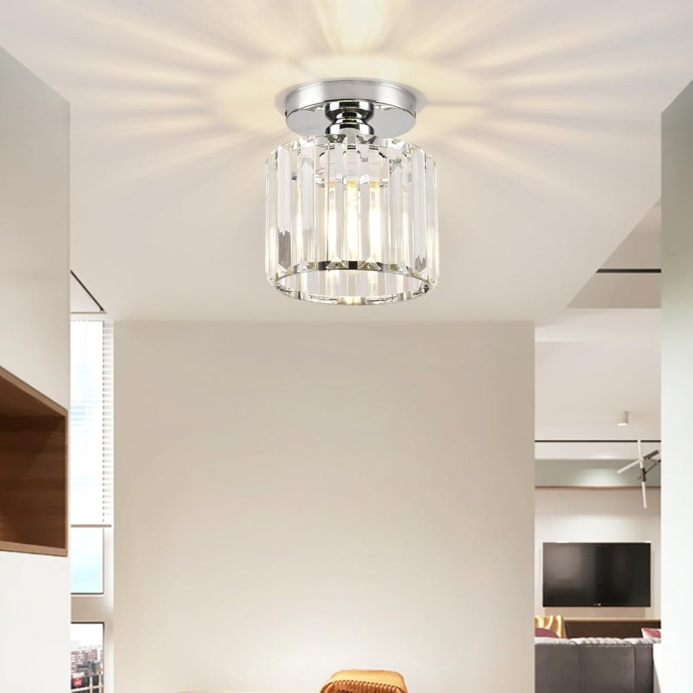 Black Gold Crystal Flush Mount Light Fixture — E27 Socket