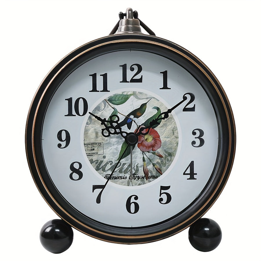 European Vintage Metal Bedside Alarm Clock Silent Analog Large Display - Euroselle