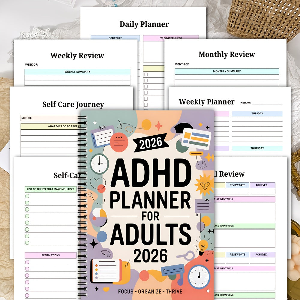 FOCUSVAULT – 2026 Eksklusiv ADHD Voksenplanlægger Struktureret Daglig og Ugentlig Produktivitetsjournal - Euroselle