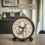 European Vintage Metal Bedside Alarm Clock Silent Analog Large Display - Euroselle