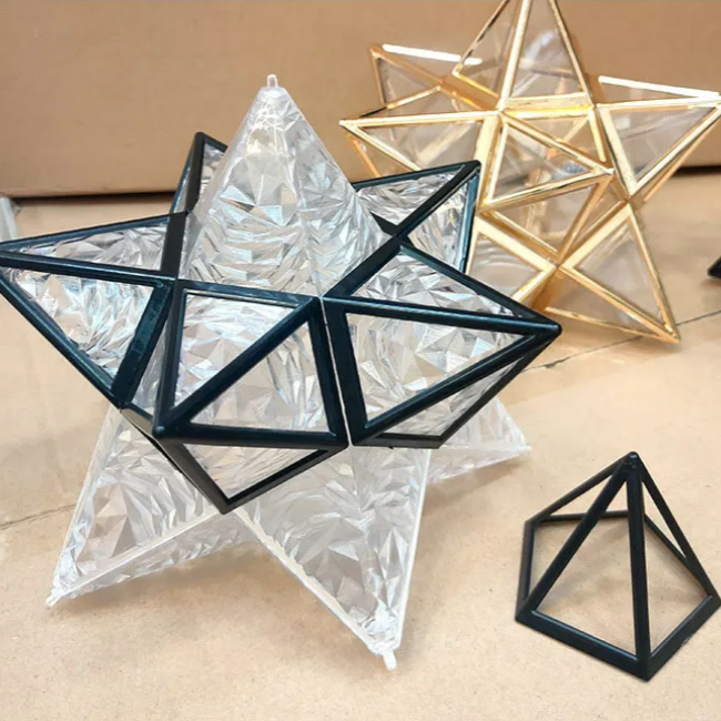 Aranyszínű fém, geometrikus csillag alakú mennyezeti lámpa, E27 foglalat, 8-Inch