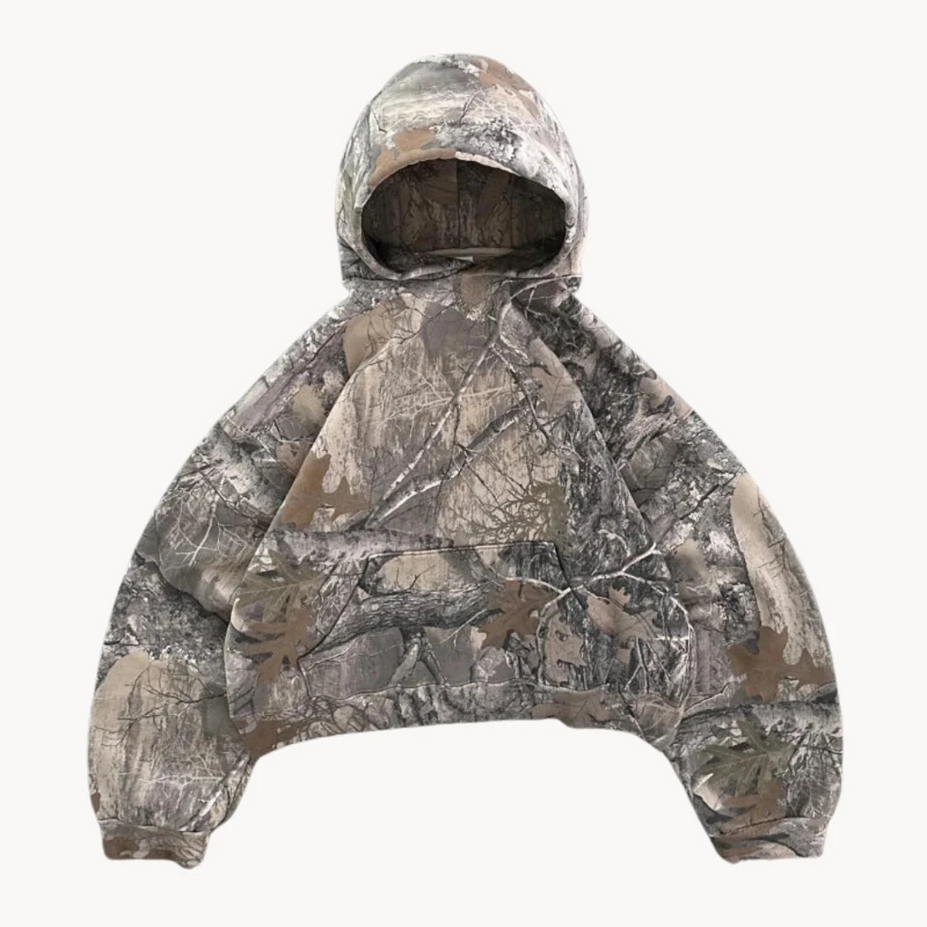 Hanorac unisex oversized cu imprimeu camuflaj — streetwear, glugă cu două straturi
