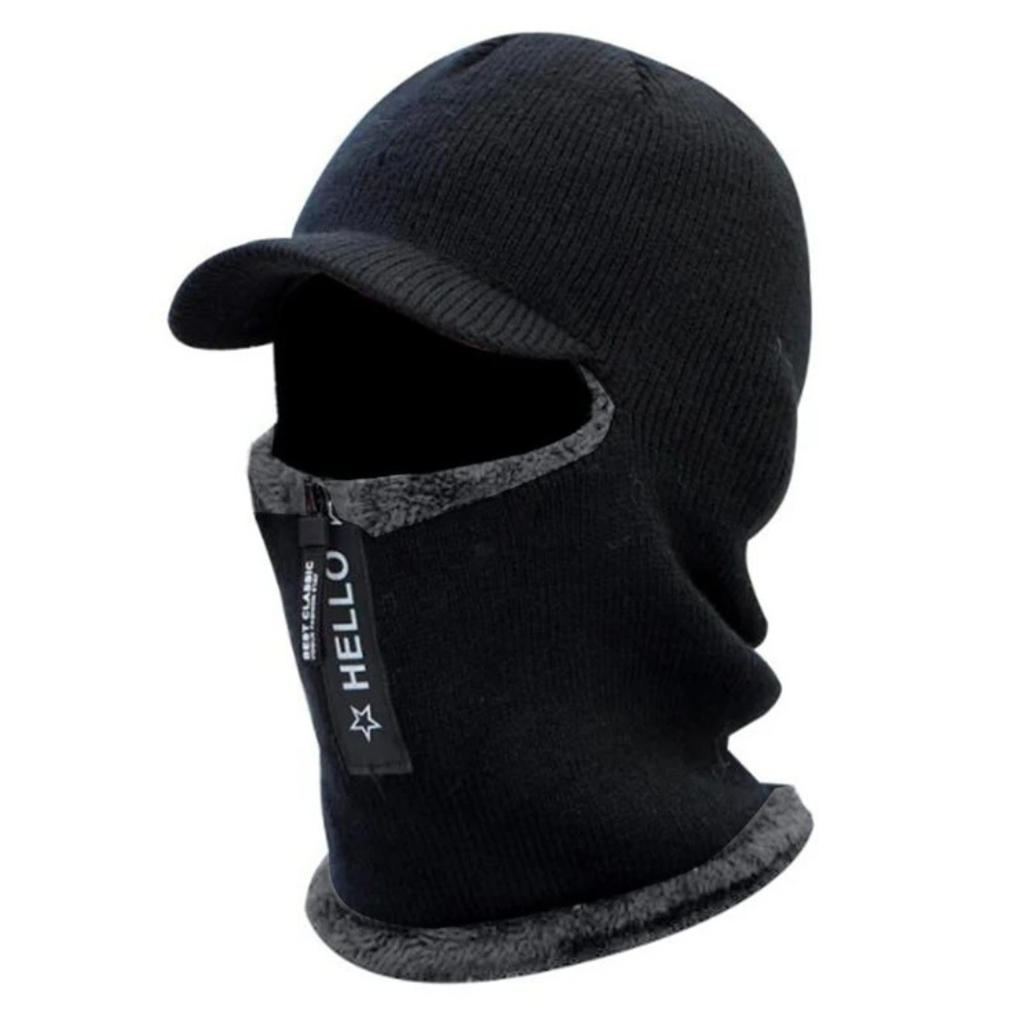 Winter-Strick-Balaclava - Fleecefutter, Gesichtsschutz mit Reißverschluss
