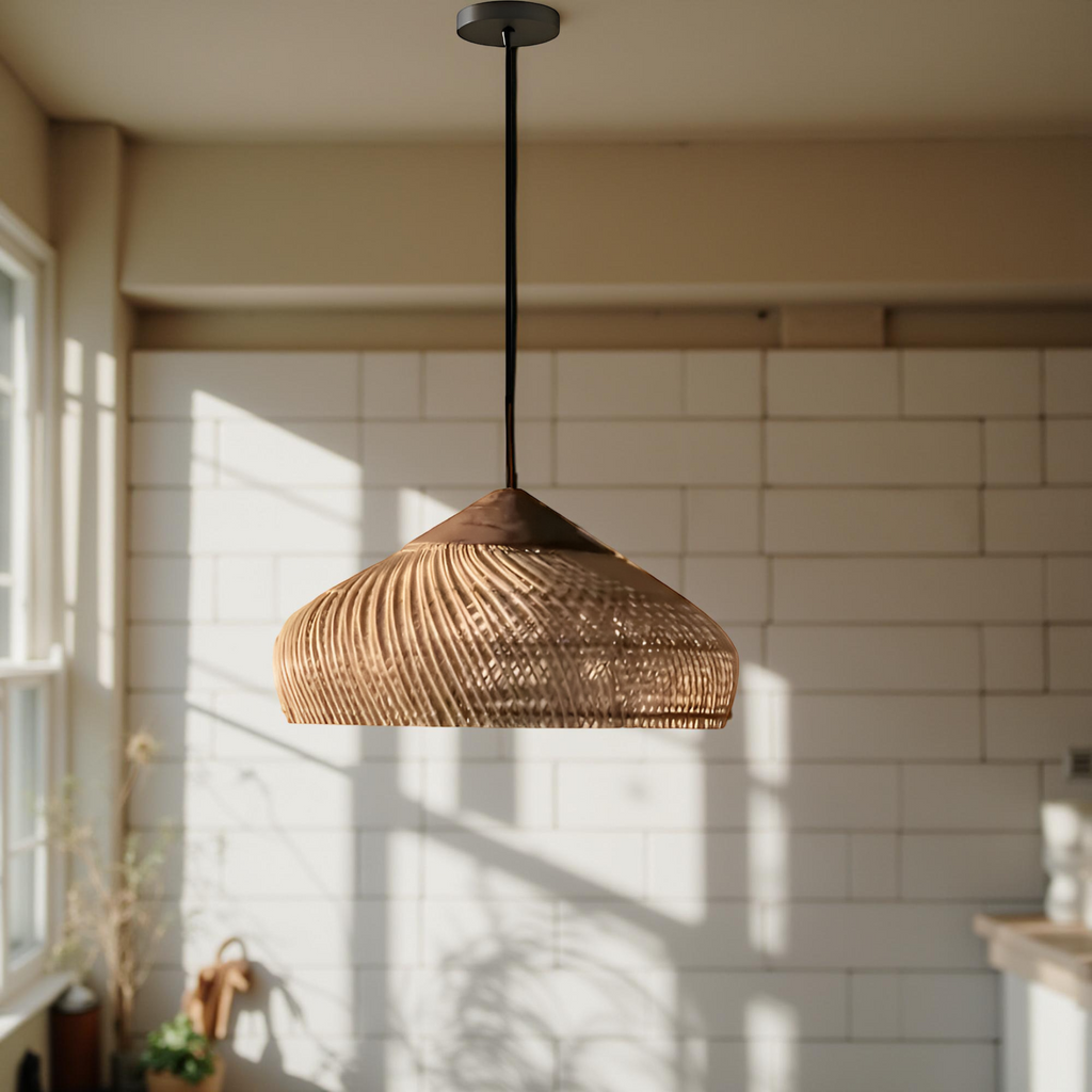 Gewebte Bambus-Hängelampe, 24 Inch, natürlicher Schirm, verstellbares Kabel, E26-Fassung, Boho-Deckenleuchte im Landhausstil für Esszimmer, Kücheninsel Li