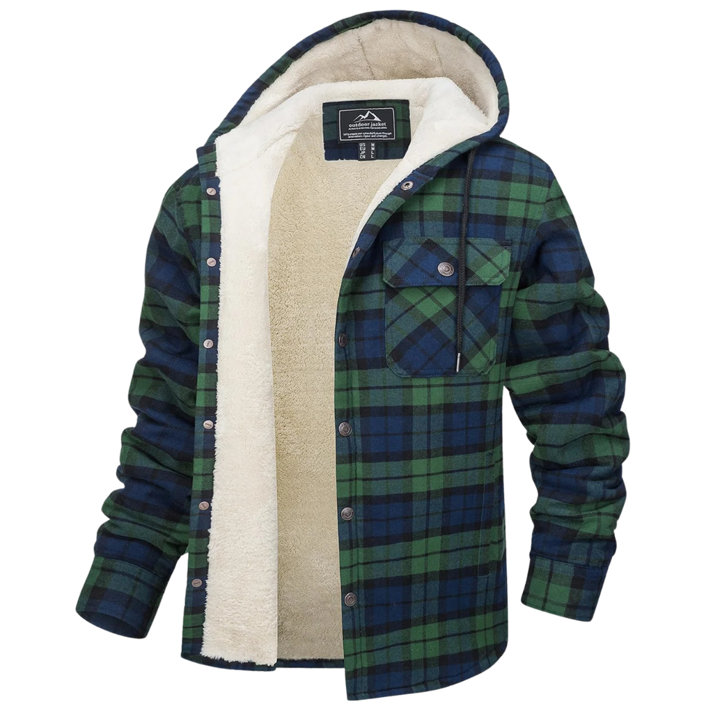 Men’s Hooded Flannel Shacket — Quilted Thermal Lining, Button-Up