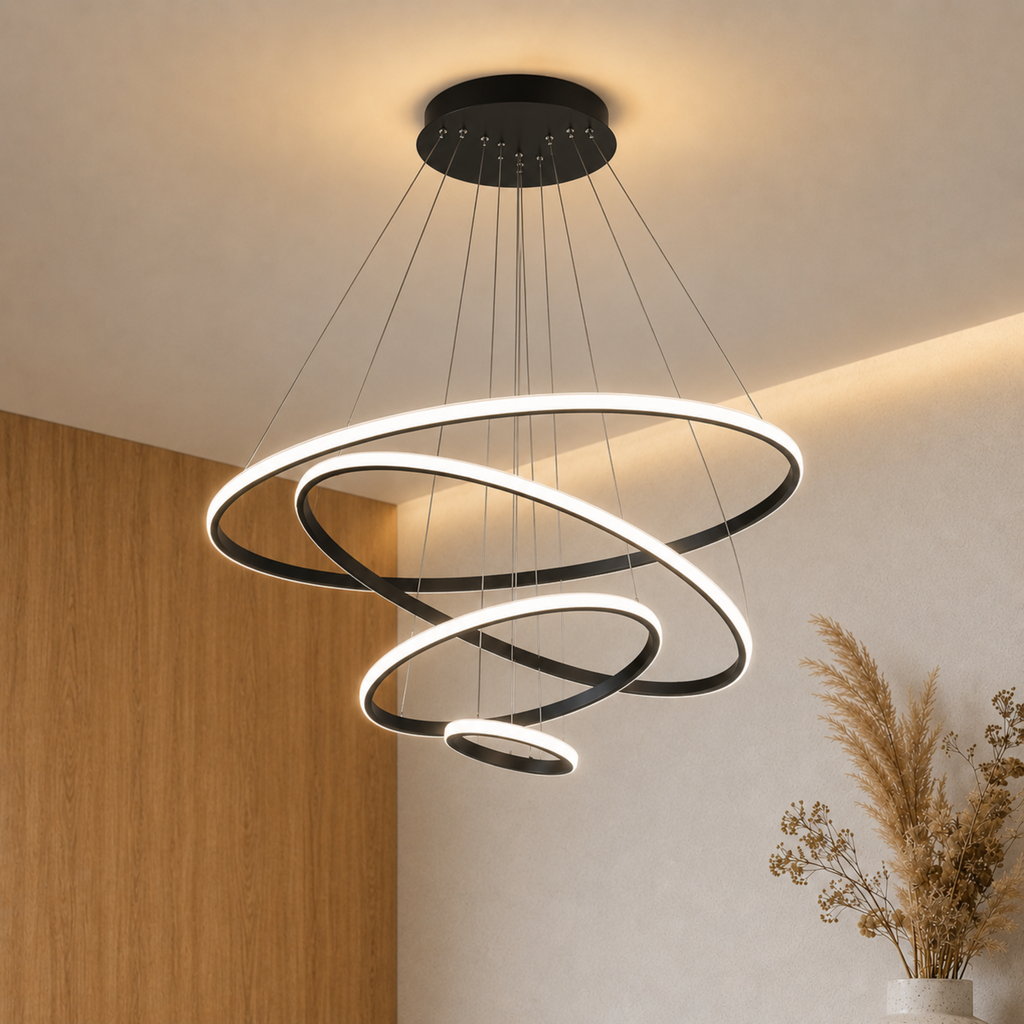 LED-Ring-Pendelleuchte, Kronleuchter und Deckenleuchte — Gold