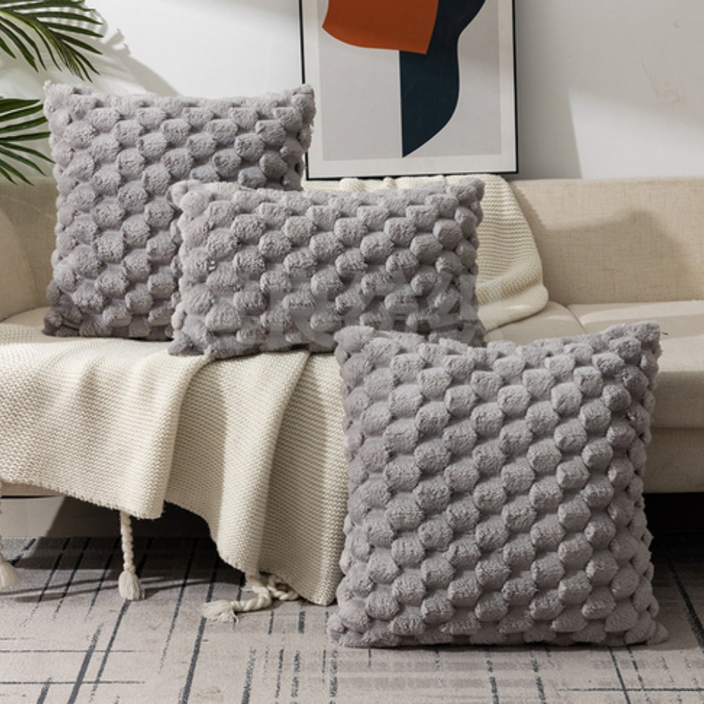 Raised-Texture Throw Pillow Cover — Blush Blended Fabric, Zip Closure