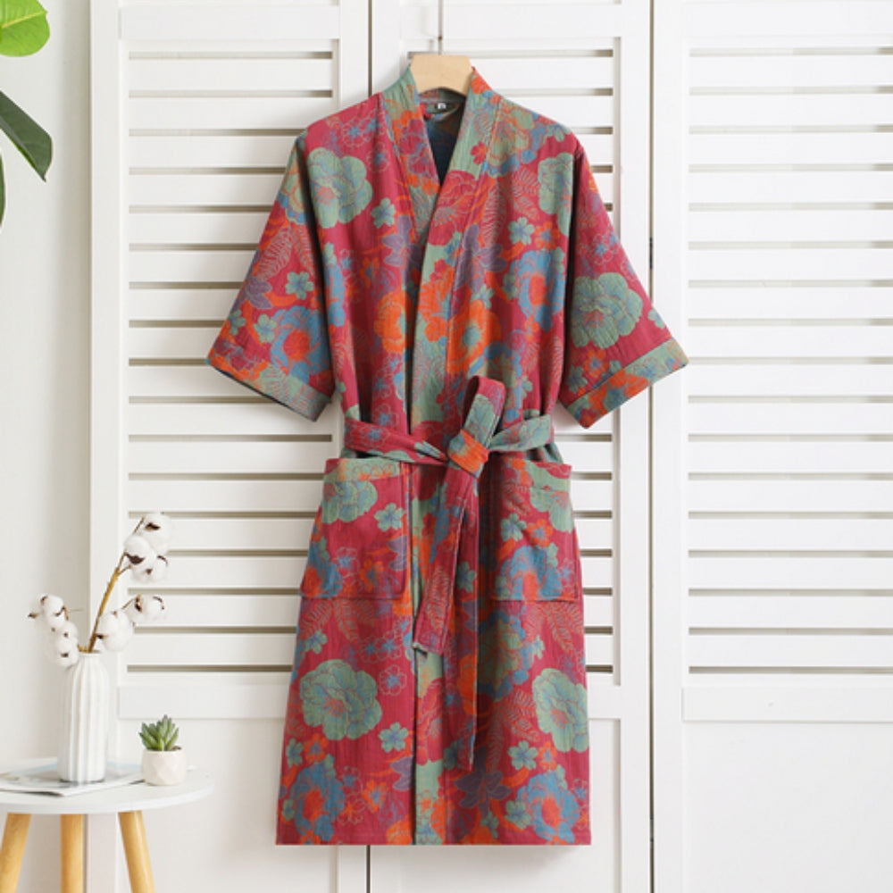 Women's Lightweight Cotton Gauze Robe — Double-Layer Vintage Print