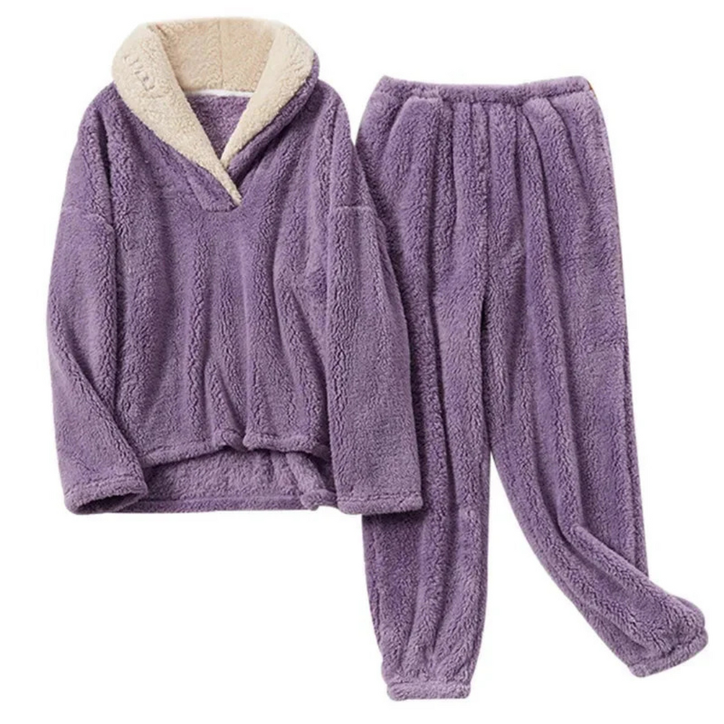 Conjunto de pijama de forro polar para mujer — Top de manga larga y pantalón para dormir