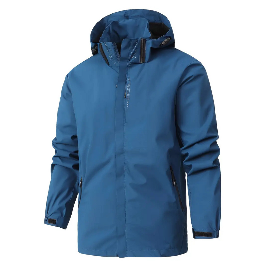 Veste de pluie légère à fermeture éclair pour homme — coque respirante à capuche