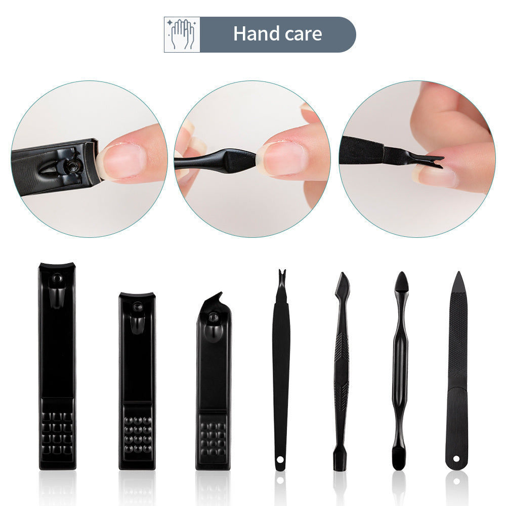 15-teiliges klassisches schwarzes Nagelpflege-Set für Hände, Füße & Gesicht, Werkzeuge aus Edelstahl - Euroselle