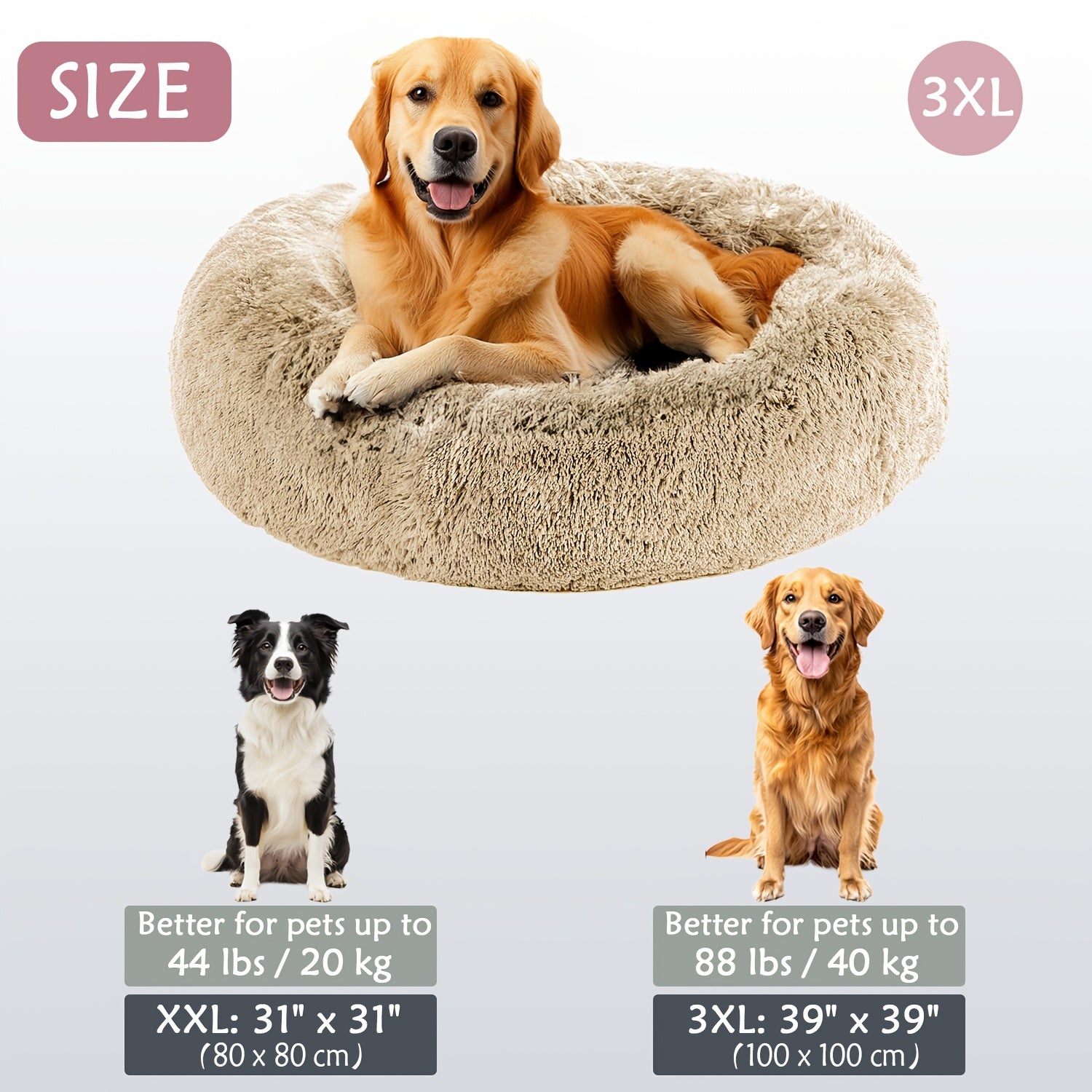 Soft Faux Fur Donut Pet Bed for Small to Large Dogs & Cats - Euroselle