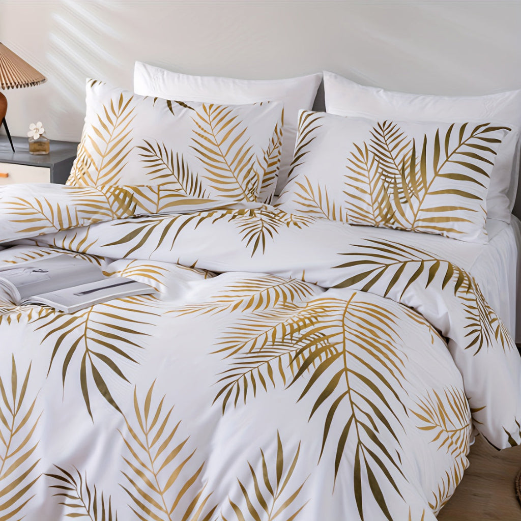 Leaf Print Soft Duvet Cover Set - Euroselle