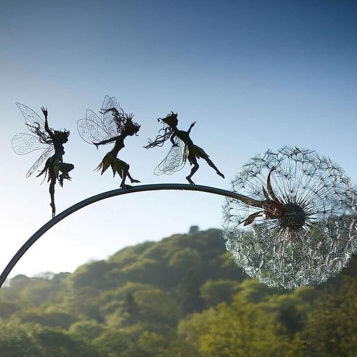 Décoration de jardin en acier inoxydable en forme de pissenlit – Sculpture métallique pour le jardin