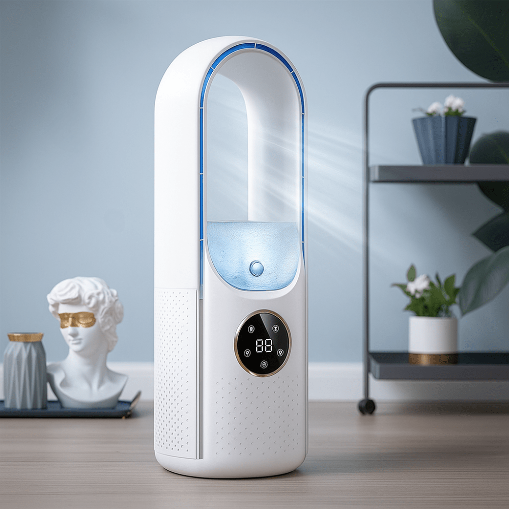 Rafraîchisseur d’air sans pales alimenté par USB — unité de refroidissement portable avec réservoir d’eau intégré de 100 ml