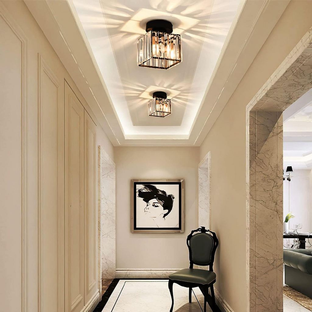 Black Gold Crystal Flush Mount Light Fixture — E27 Socket