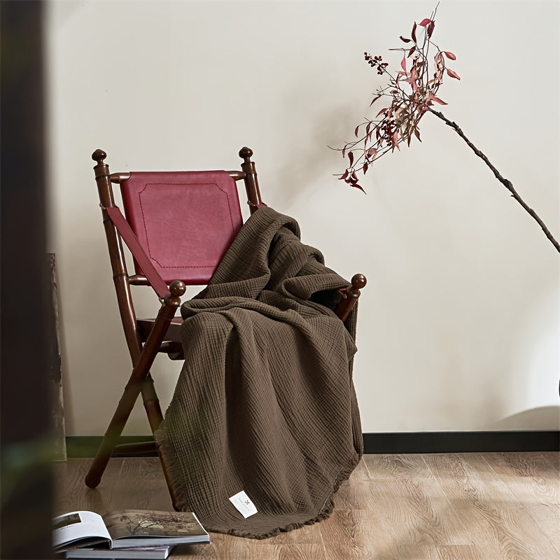 Lightweight 4-Layer Cotton Gauze Blanket with Elegant Fringe - Euroselle
