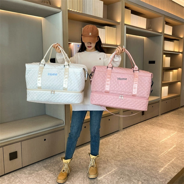 Grand Sac De Voyage Matelassé À Bandoulière Avec Poignée Brodée