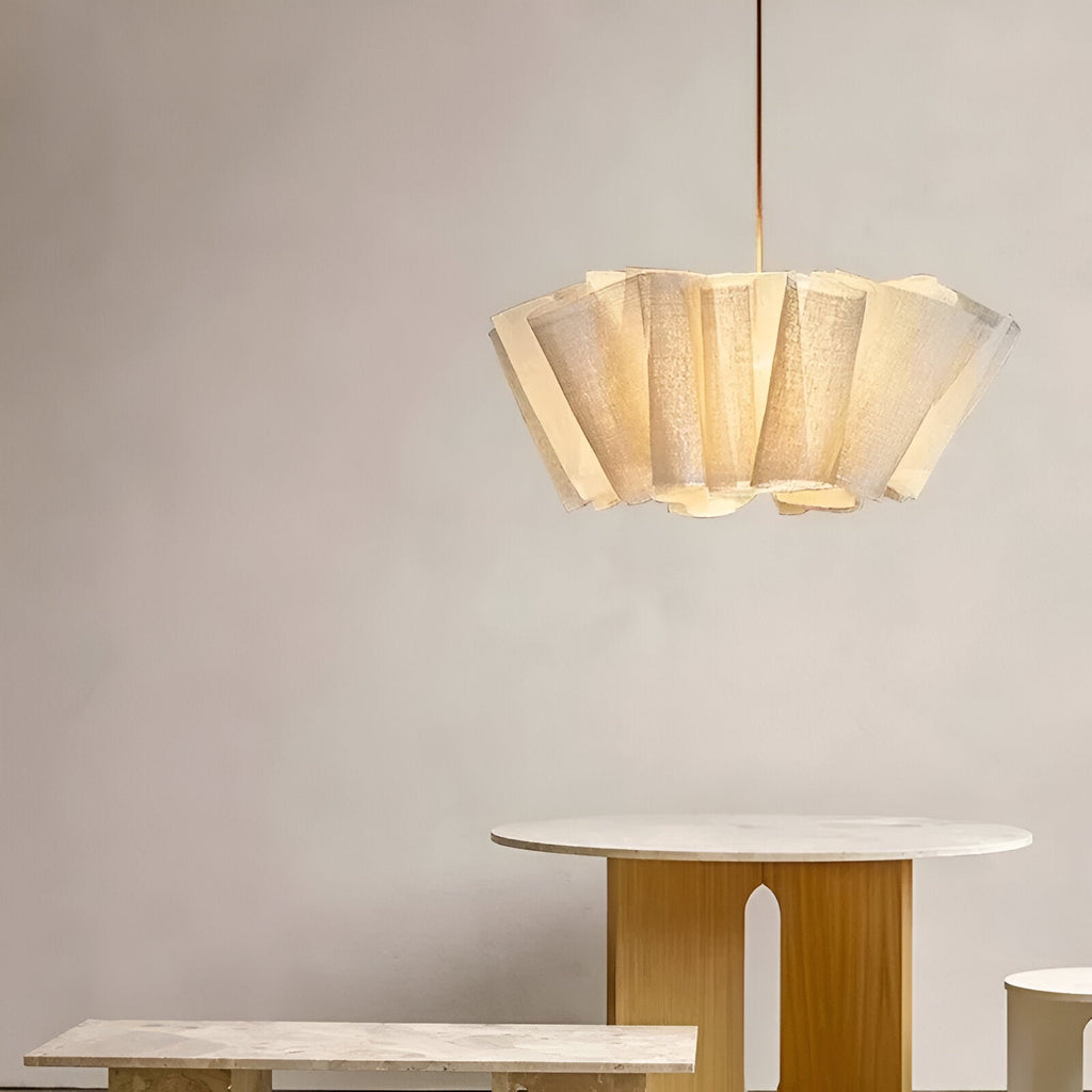 16 in Warm Cream Pleated Fabric Shade Hanging Ceiling Lamp