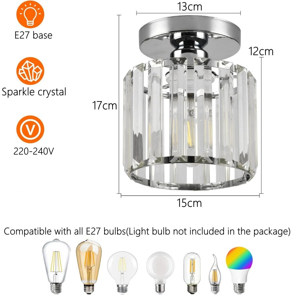 Black Gold Crystal Flush Mount Light Fixture — E27 Socket