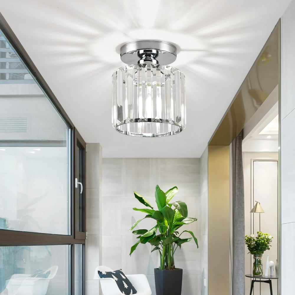 Black Gold Crystal Flush Mount Light Fixture — E27 Socket