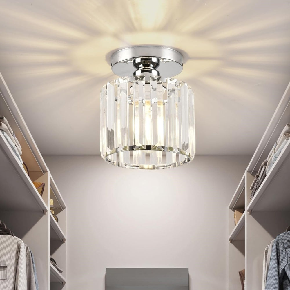 Black Gold Crystal Flush Mount Light Fixture — E27 Socket