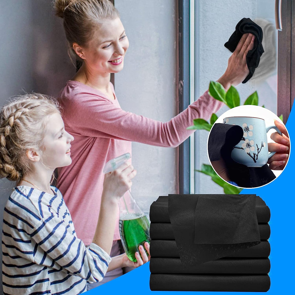 Chiffons de nettoyage en microfibre — Sans traces, non pelucheux, lavables