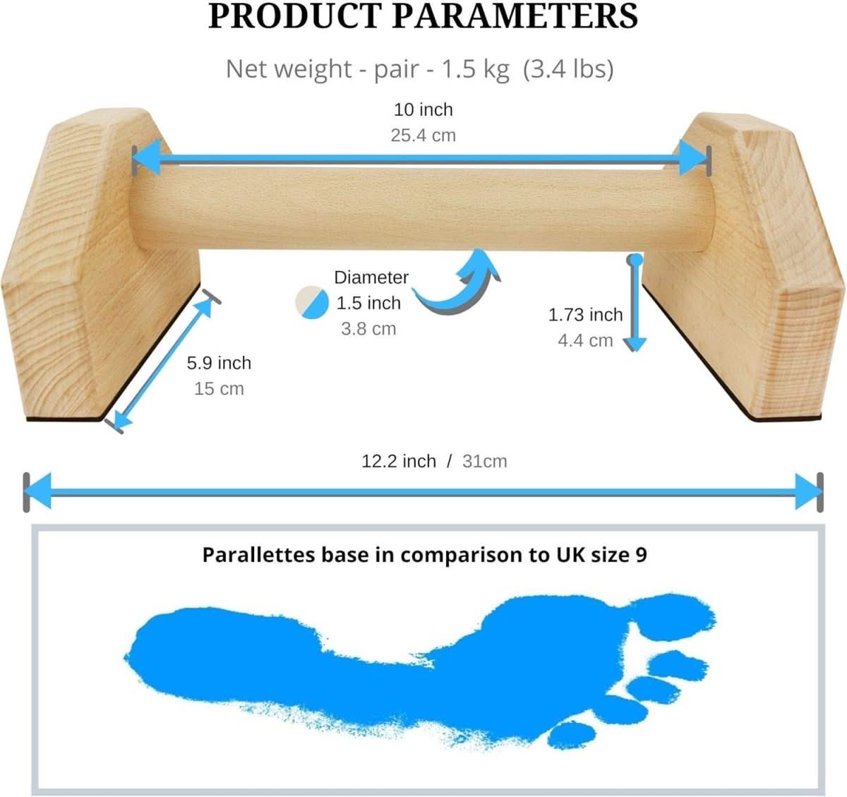 Parallettes in legno per piegamenti e calisthenics CoreFlex — Impugnatura antiscivolo, robusto telaio di supporto