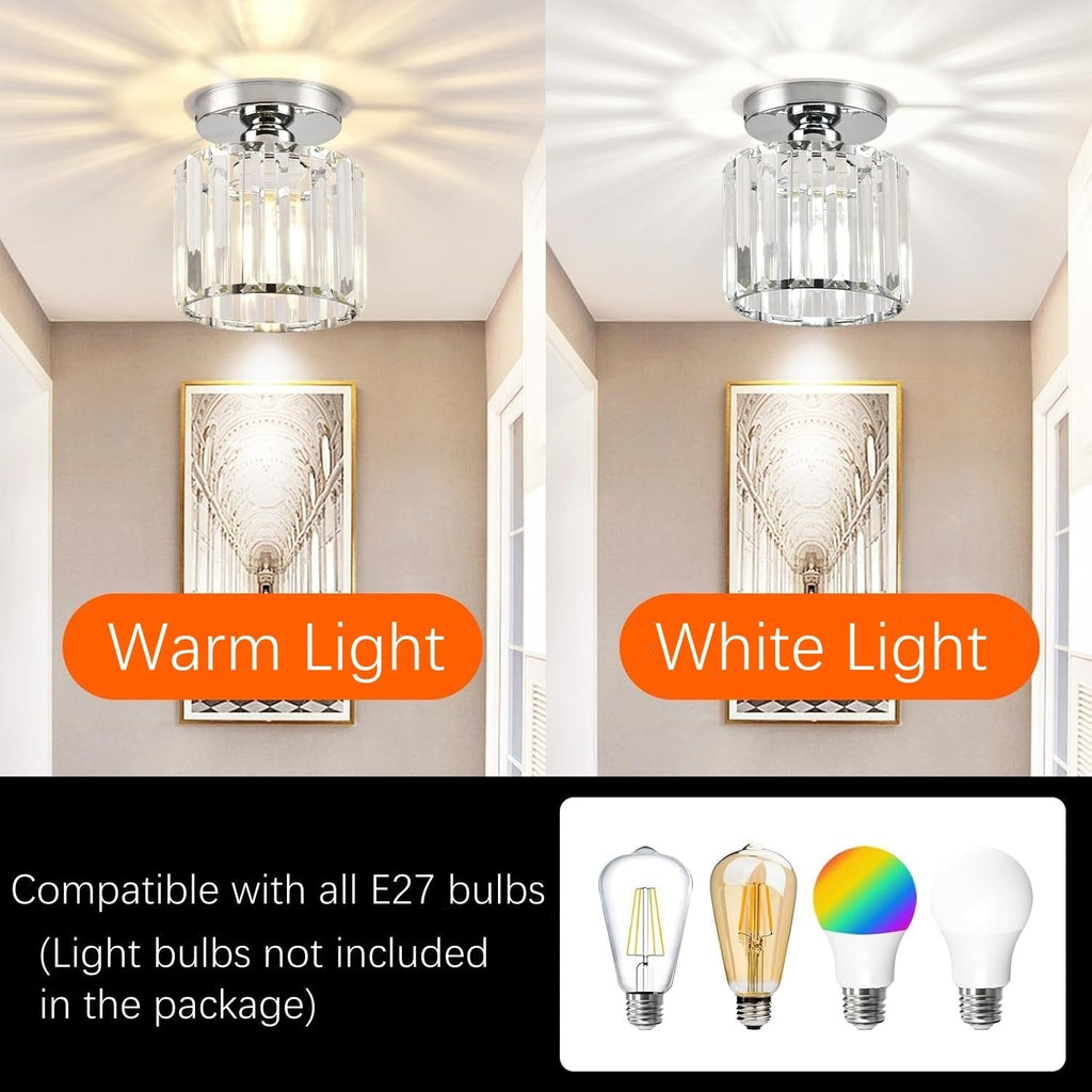 Black Gold Crystal Flush Mount Light Fixture — E27 Socket