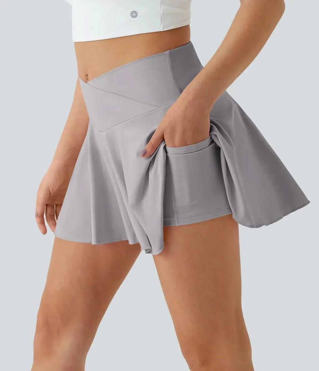 AuraFlex luftiger Tennisrock mit integrierten Shorts – UPF50Plus-Sonnenschutz für Damen