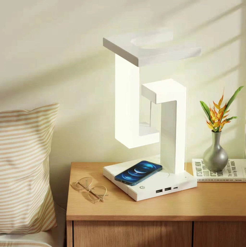 Plovoucí magnetická LED stolní lampa — bezdrátové nabíjení, dotykové stmívání