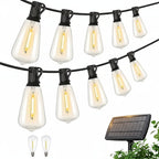 100FT Solar String Lights Outdoor Commercial Grade LED with Dimmable Yellow ST38 Bulbs - Euroselle
