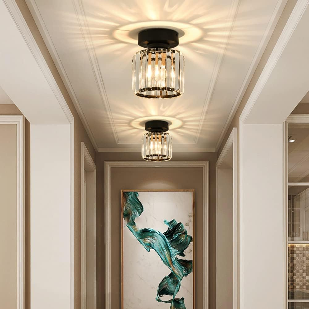 Black Gold Crystal Flush Mount Light Fixture — E27 Socket
