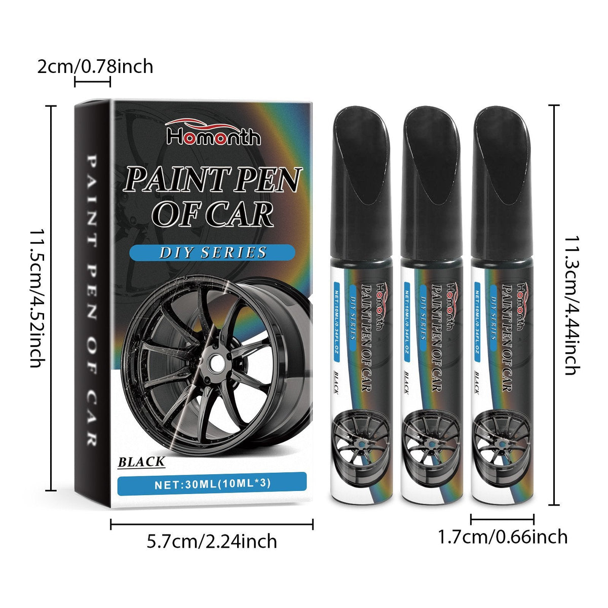 3er-Pack schwarze Lackstifte zur Felgenreparatur – zum Ausbessern von Kratzern