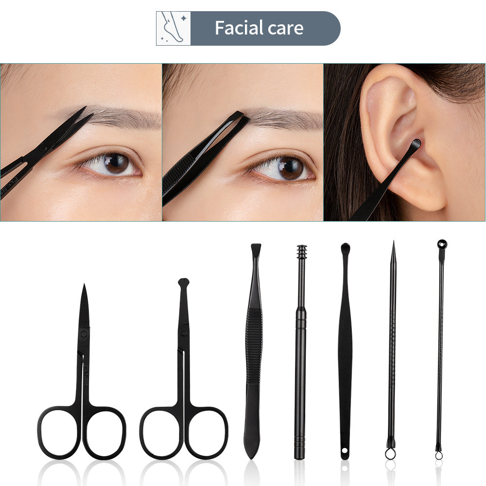 15-teiliges klassisches schwarzes Nagelpflege-Set für Hände, Füße & Gesicht, Werkzeuge aus Edelstahl - Euroselle