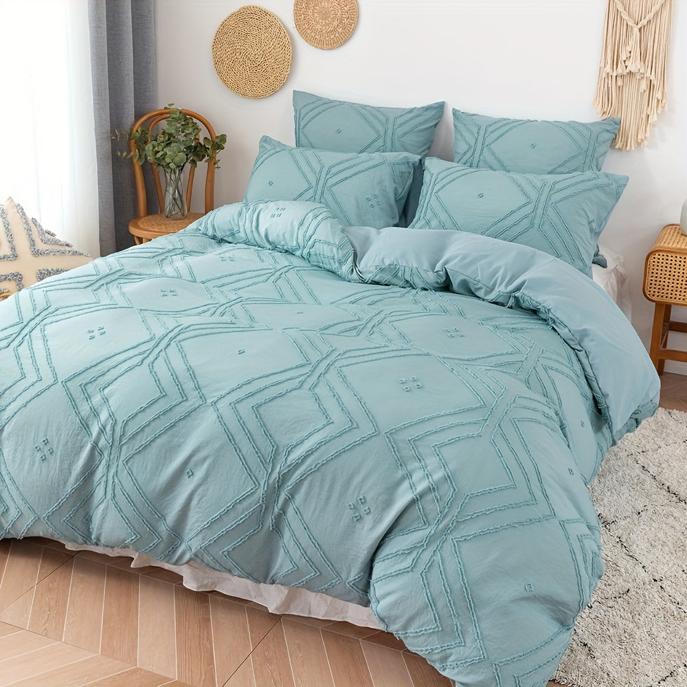 Grid Tufted Soft Bedding Duvet Cover Set - Euroselle